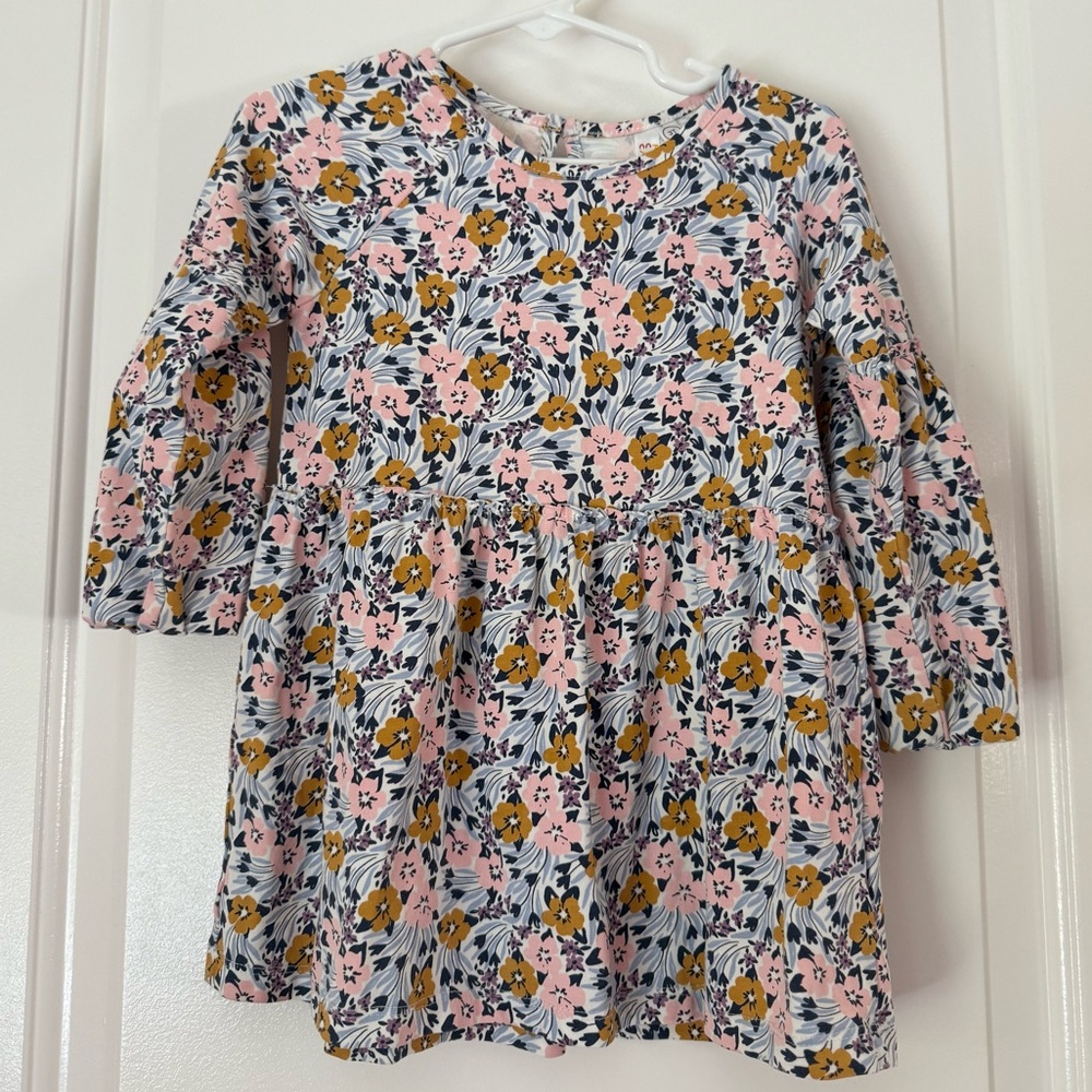 Floral Pink and Yellow Kids Cotton Dress